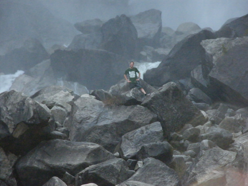 idiot on the rocks Lower Yosemite falls